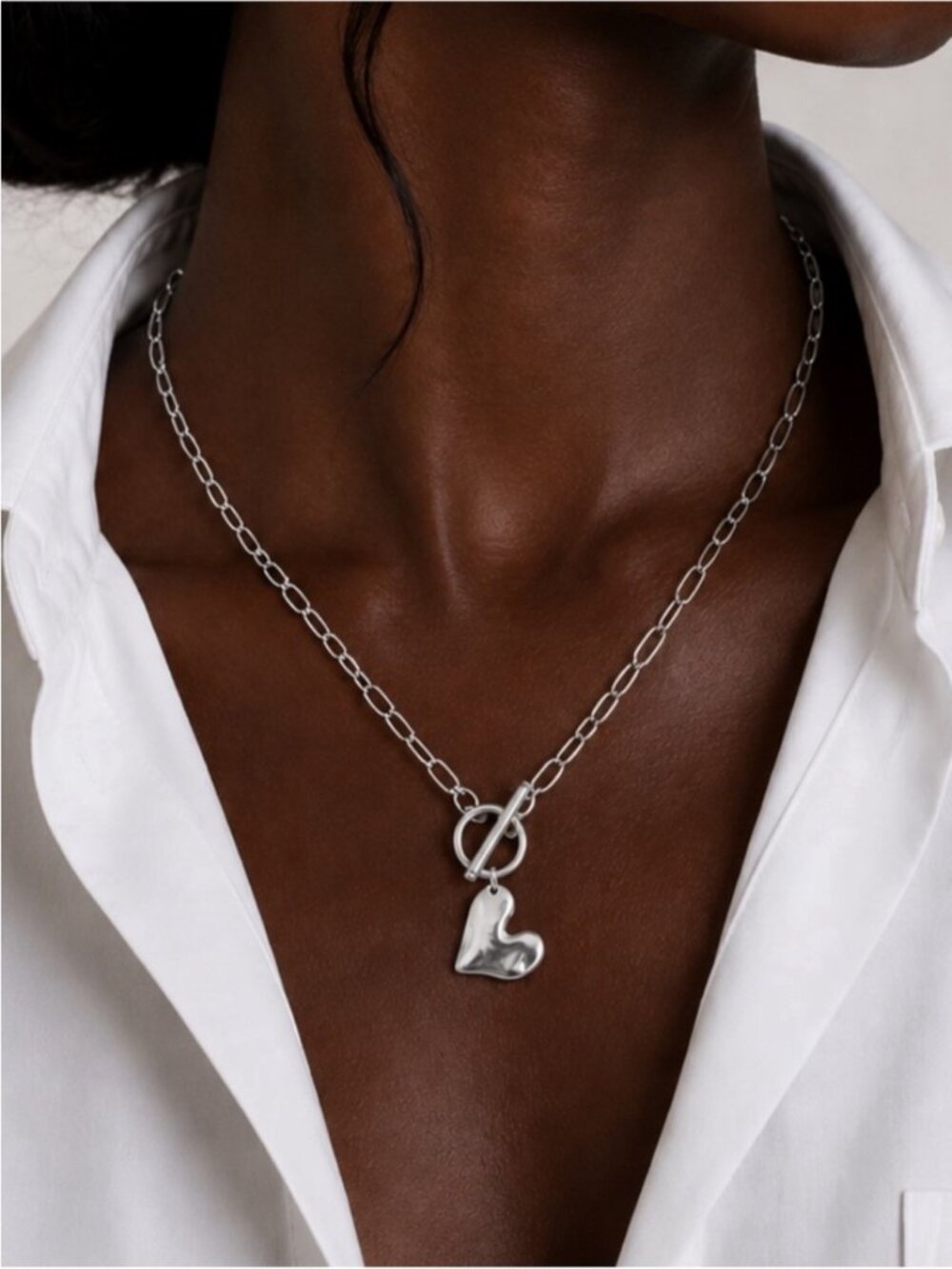 New! Silver Heart Paperclip Link Chain Necklace (1005) NWOT